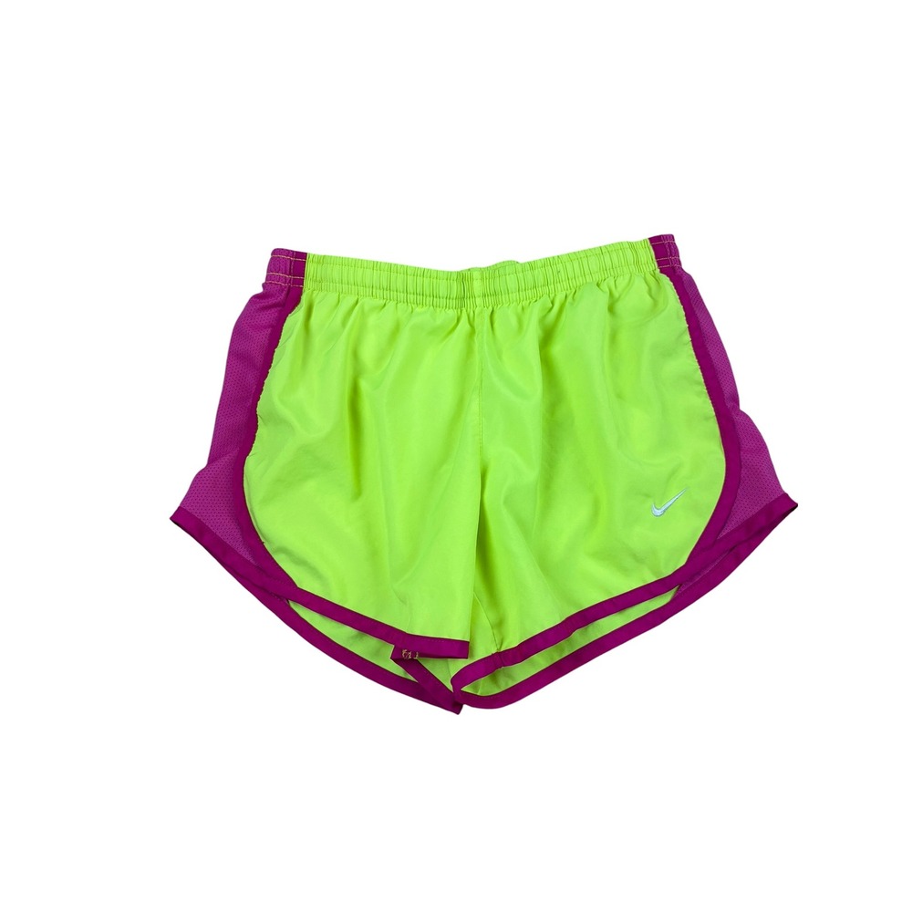 Nike Girls Dri-FIT Tempo Running Shorts Neon Lime Green Magenta Purple Size M
